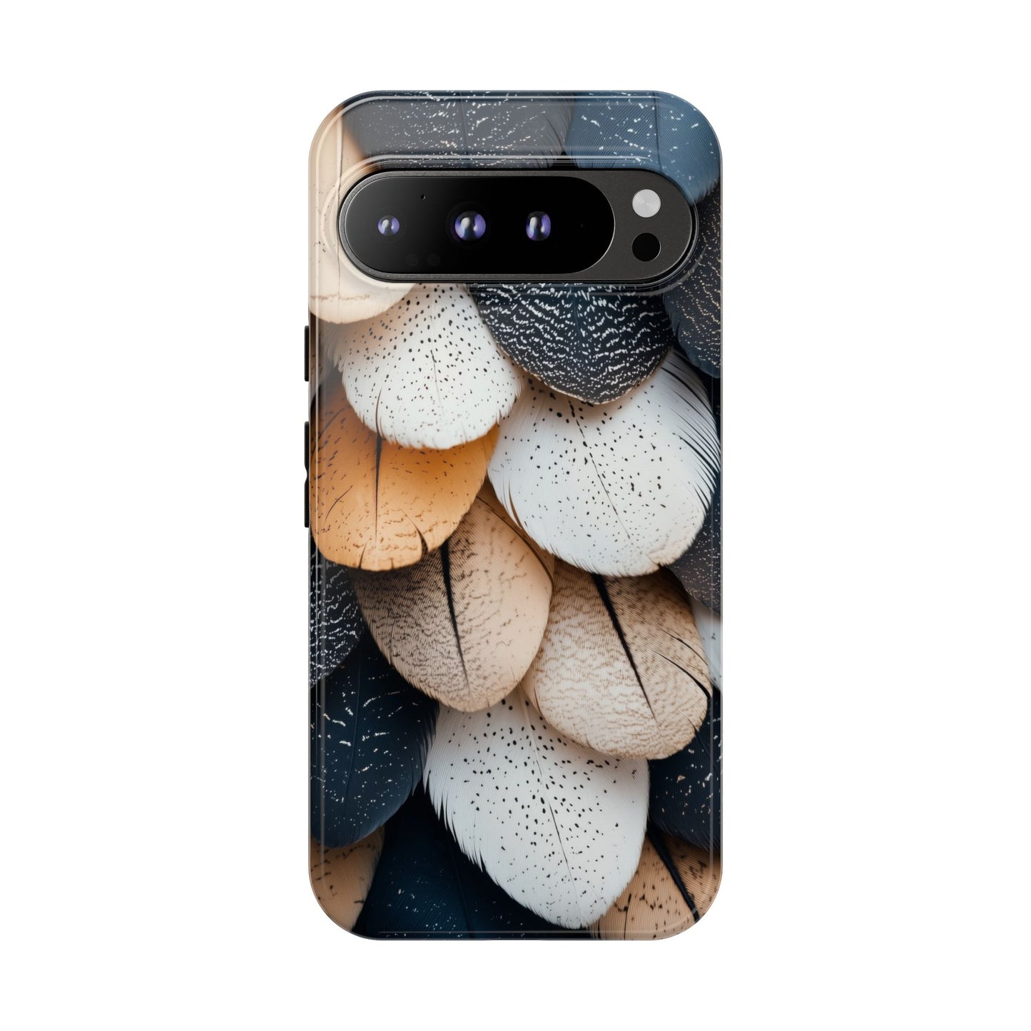 Layered Feather Elegance Phone Case – Black, White & Beige for iPhone, Samsung & Google Pixel