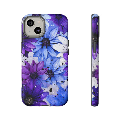 Blue & Purple Floral Splash Mobile Cover – Elegant Artistic Flowers