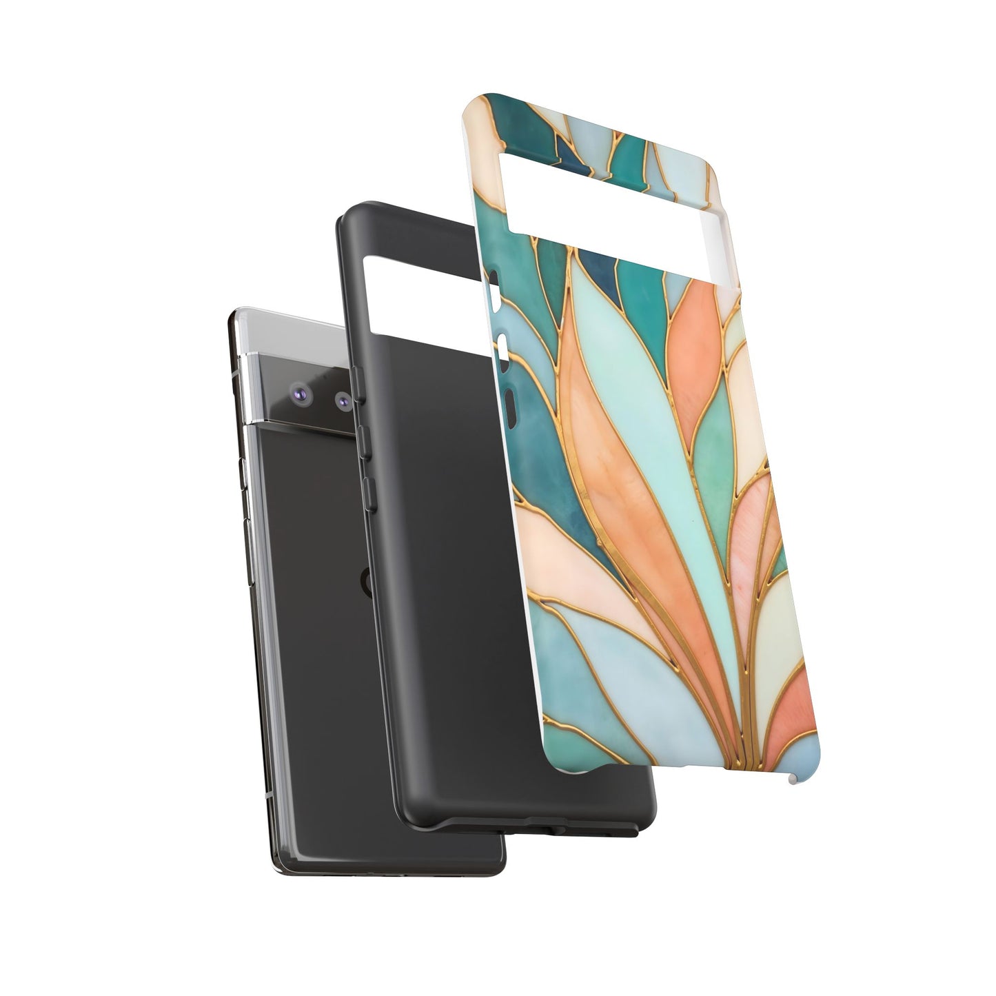 Geometric Leaves: Teal, Peach, and Gold Harmony