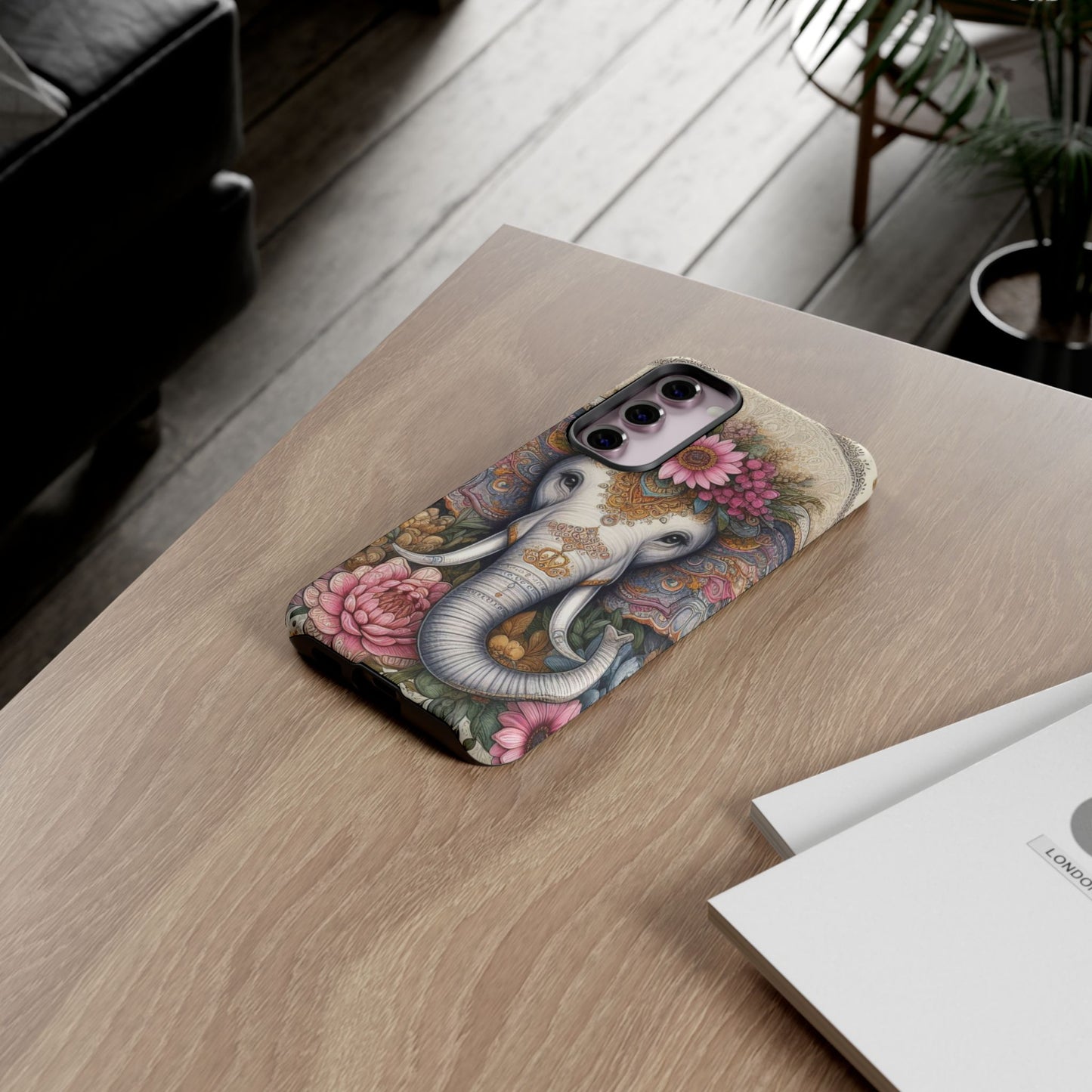 Elegant Floral Elephant Mobile Cover – Royal Mandala Art