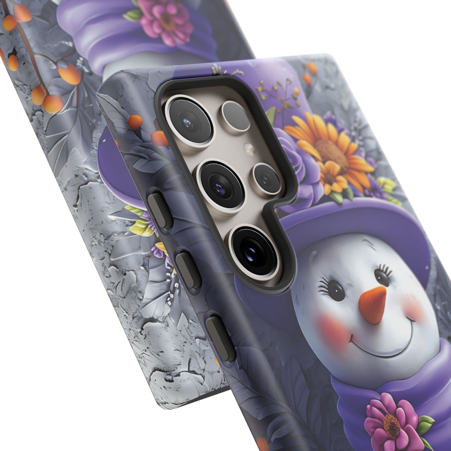 Cheerful Snowman With Colorful Floral Hat And Scarf phone case design