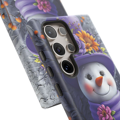 Cheerful Snowman With Colorful Floral Hat And Scarf phone case design
