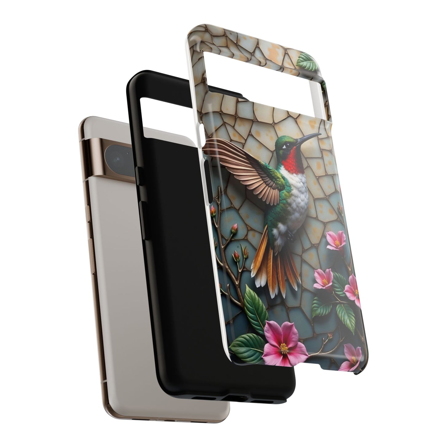 Vivid Hummingbird with Blossoming Branches | Artistic Mosaic Style