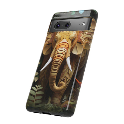 Golden Jungle Elephant Mobile Cover – Intricate Paper Art Design