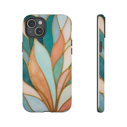 Geometric Leaves: Teal, Peach, and Gold Harmony