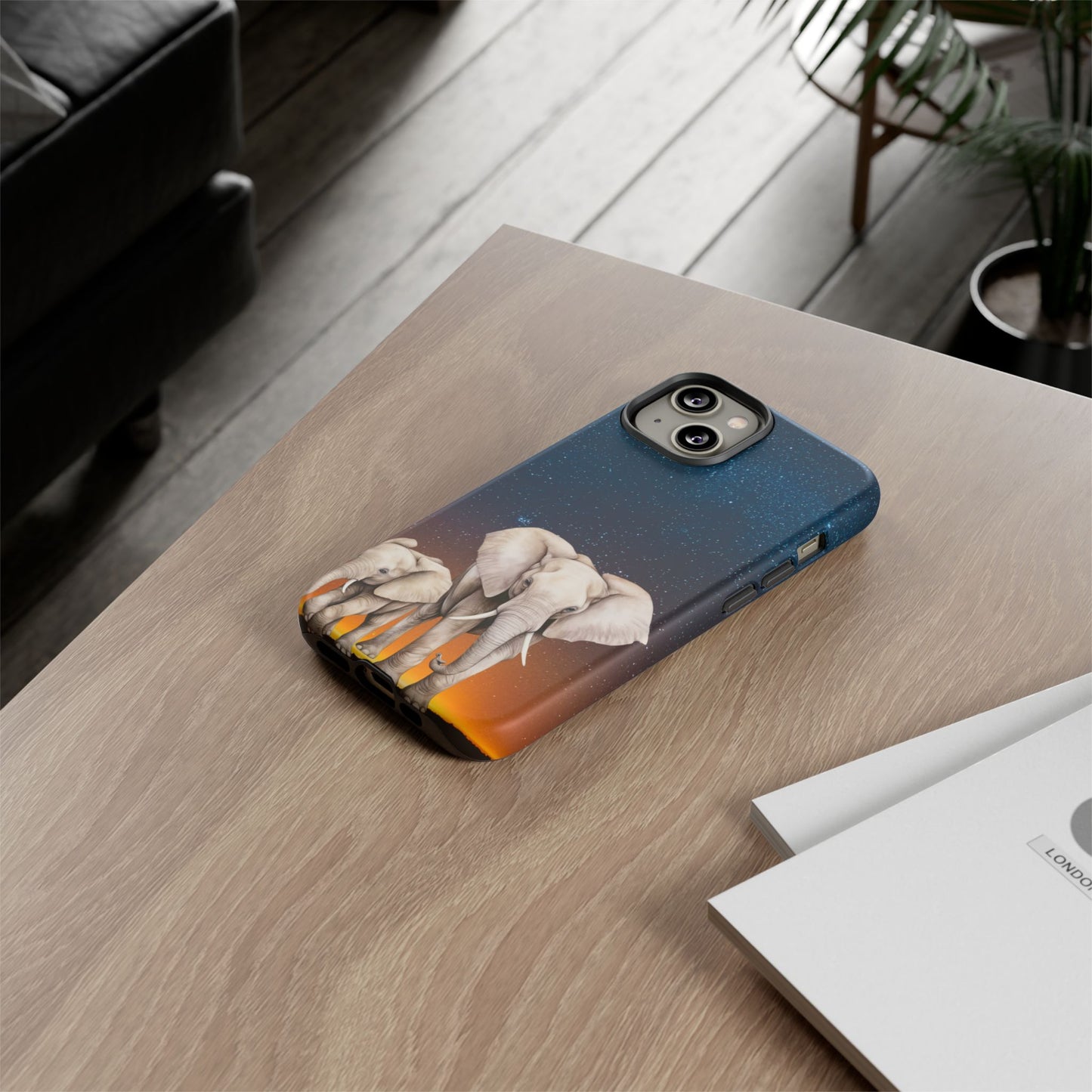 Starry Safari Elephant Family Mobile Cover – Cosmic Wildlife Aesthetic