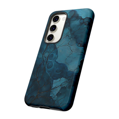 Surreal Abstract Digital Art With Deep Teal And Navy Hues phone case design