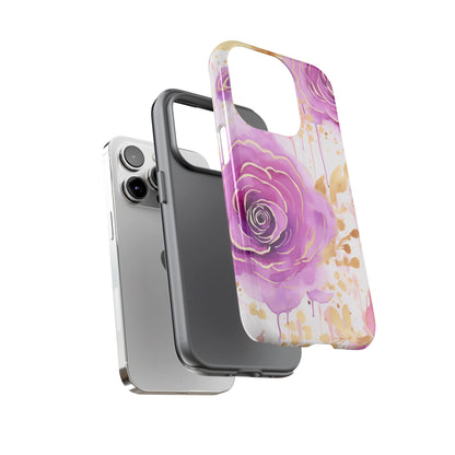 Elegant Purple-Gold Watercolor Rose Mobile Case