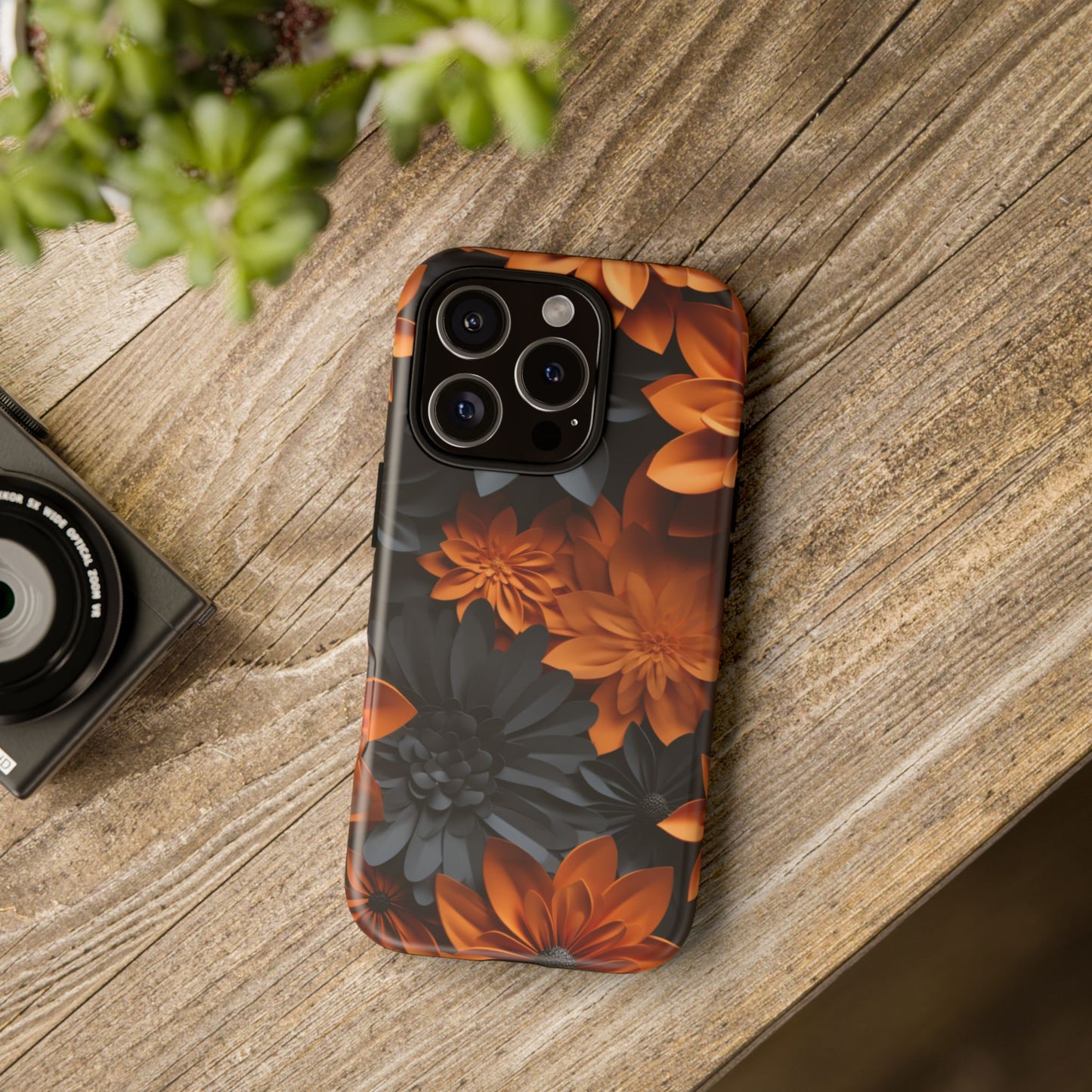 Orange & Black 3D Floral Mobile Case