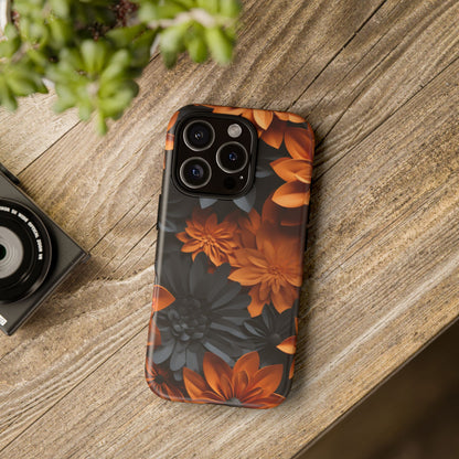 Orange & Black 3D Floral Mobile Case