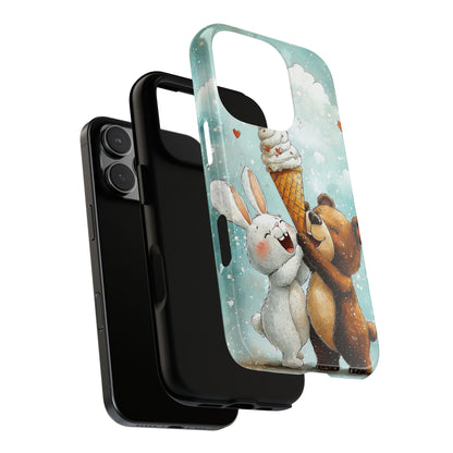 Bear & Bunny Ice Cream Delight - Cute Anime Phone Case for iPhone, Samsung, Google Pixel