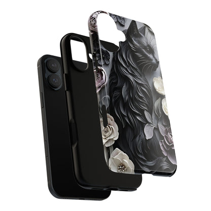 Intricate Bas-Relief Sculpture Of Black Cat Among Flowers phone case design