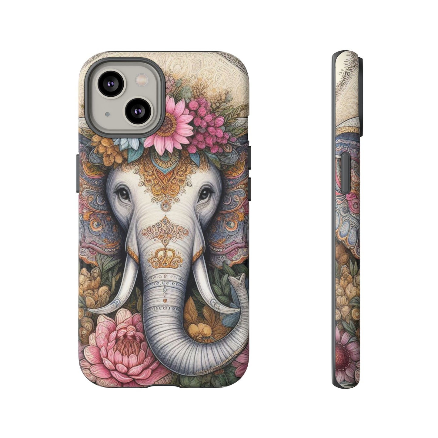 Elegant Floral Elephant Mobile Cover – Royal Mandala Art