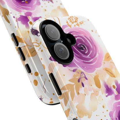 Purple Bloom Watercolor Mobile Case – Artistic Elegance in Gold & Lilac