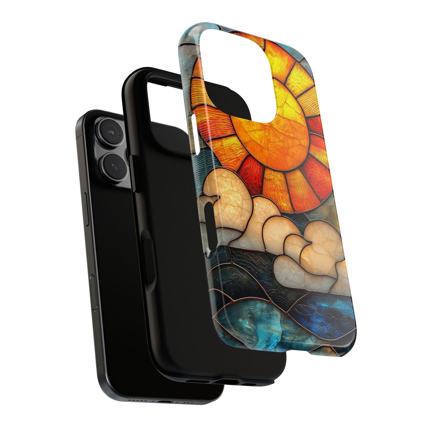 Modern Stained Glass Phone Case – Warm Tones & Abstract Landscape for iPhone, Samsung & Pixel
