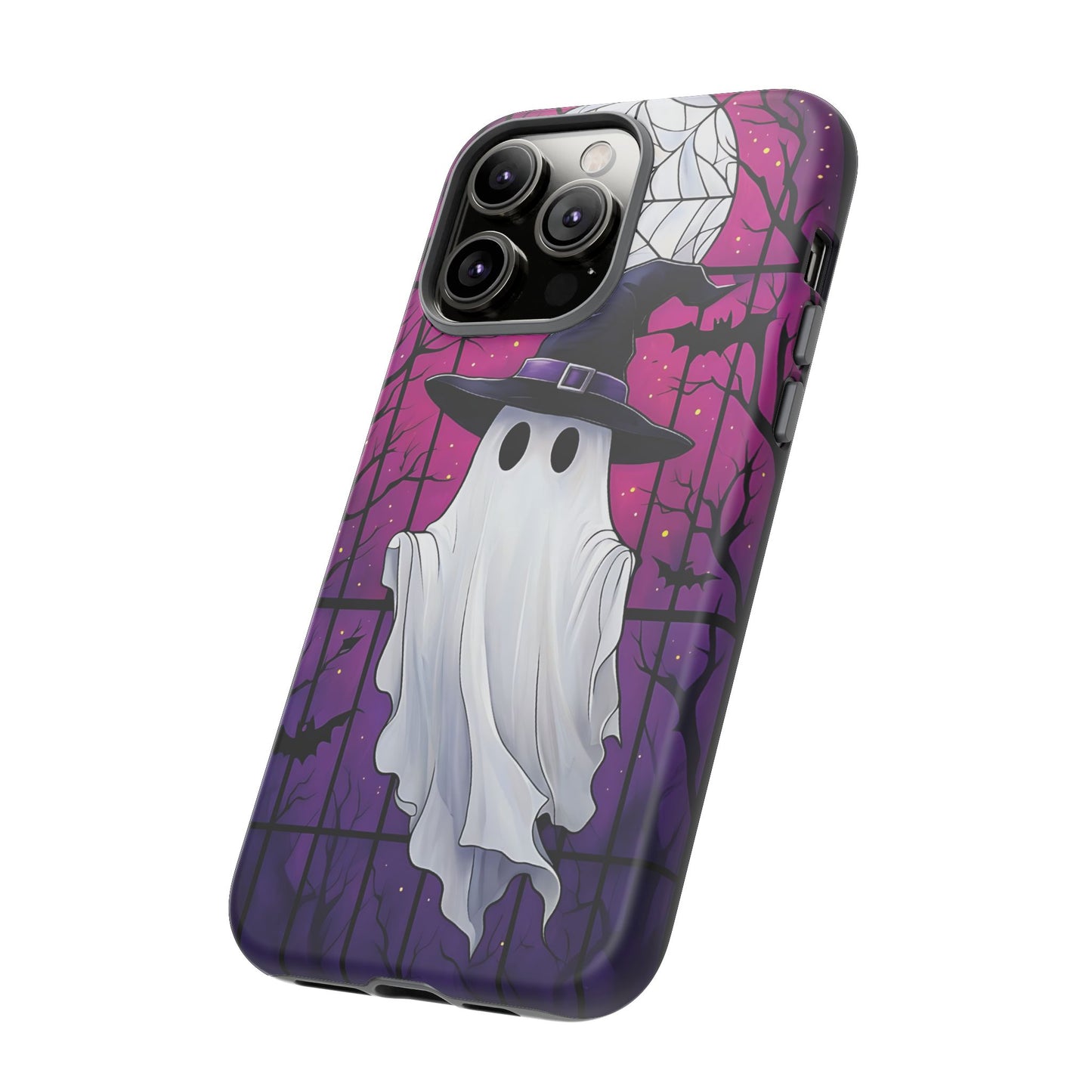 Stylized Halloween Illustration of a Ghost in Stained Glass  phone case design.