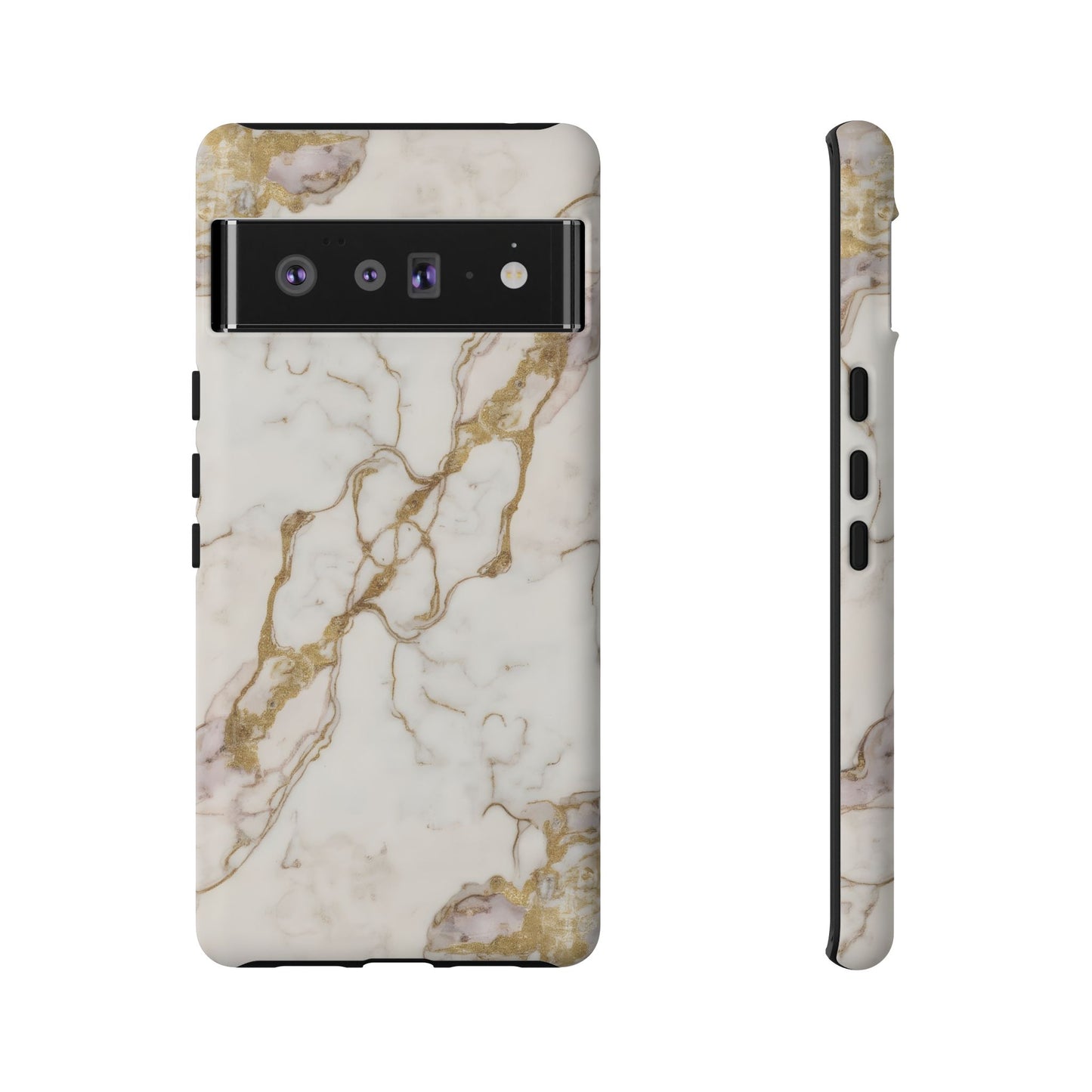 Elegant White and Gold Marble Case Design