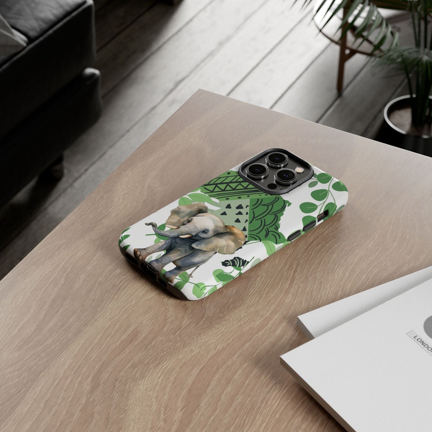 Playful Baby Elephant Mobile Cover – Tropical Boho Art