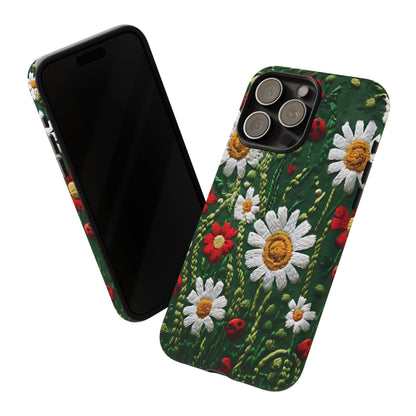 Knitted Pattern With Diamonds And Festive Motifs On Navy phone case design.
