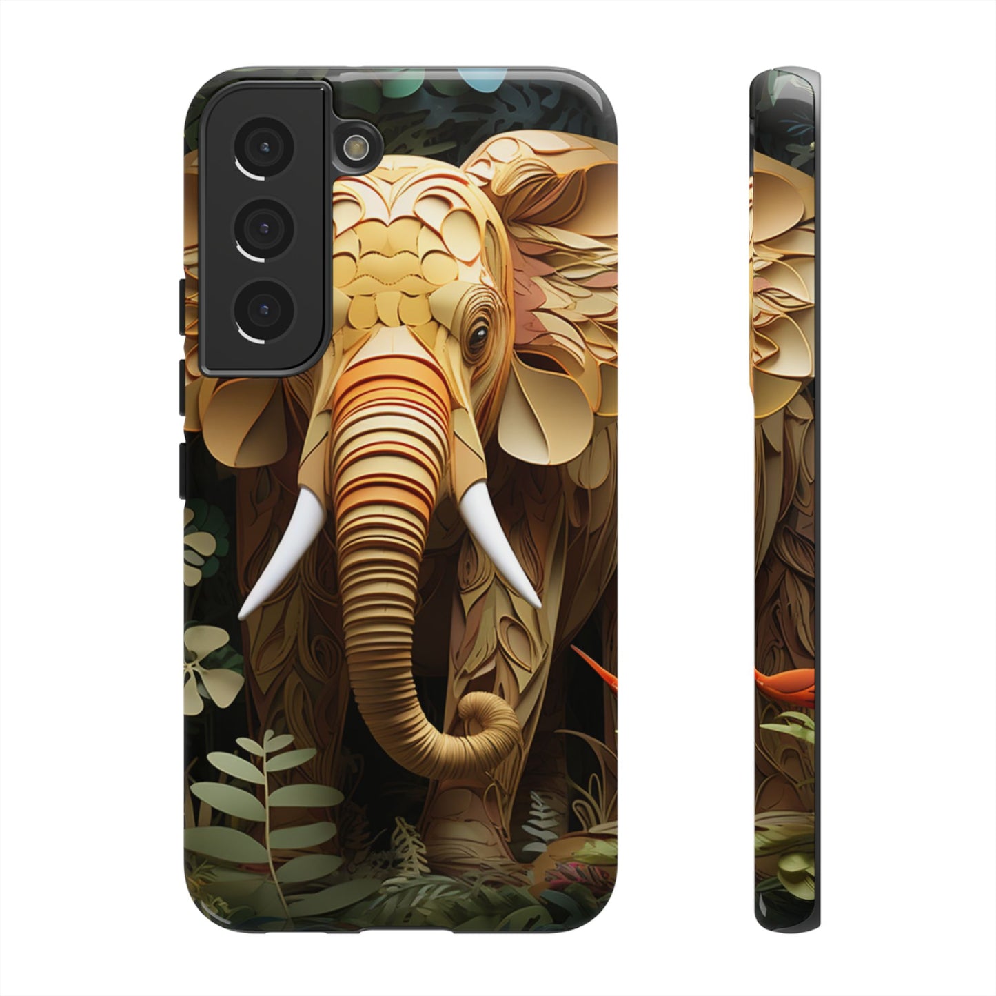 Golden Jungle Elephant Mobile Cover – Intricate Paper Art Design