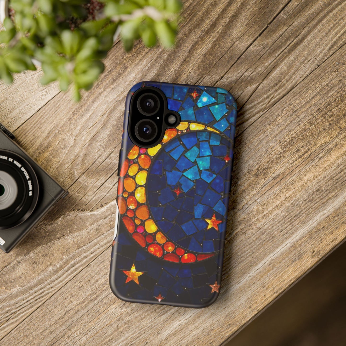 Lunar Glow: Vibrant Moon and Starry Night