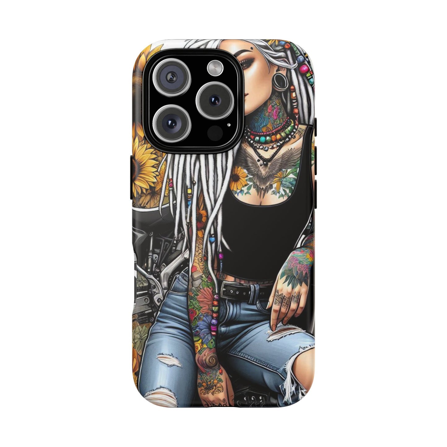 Sunflower Biker Queen – Bohemian Tattooed Rebel Mobile Cover