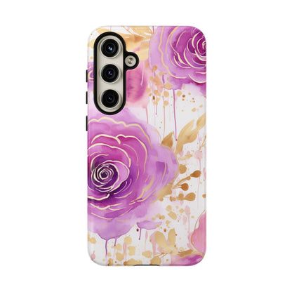 Elegant Purple-Gold Watercolor Rose Mobile Case