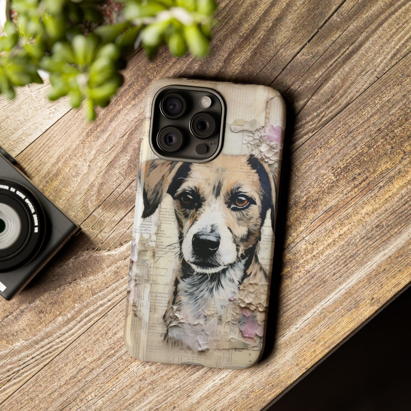 Vintage Collage Dog Portrait Mobile Cover – Artistic Mixed Media Design