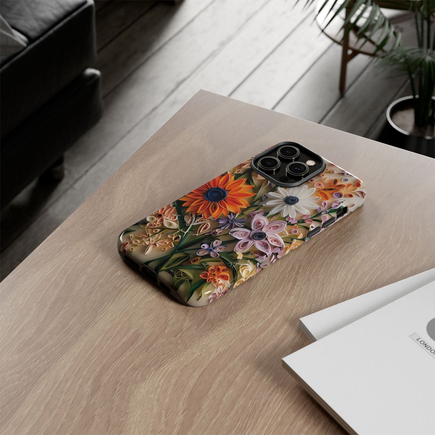 Intricate Quilled Floral Artwork In Vibrant Colors phone case design.