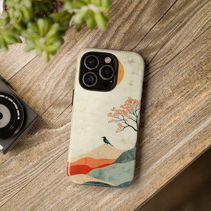 Crimson Solitude: A Minimalist Landscape Phone Case for iPhone, Samsung & Pixel