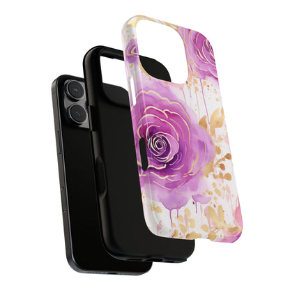 Elegant Purple-Gold Watercolor Rose Mobile Case