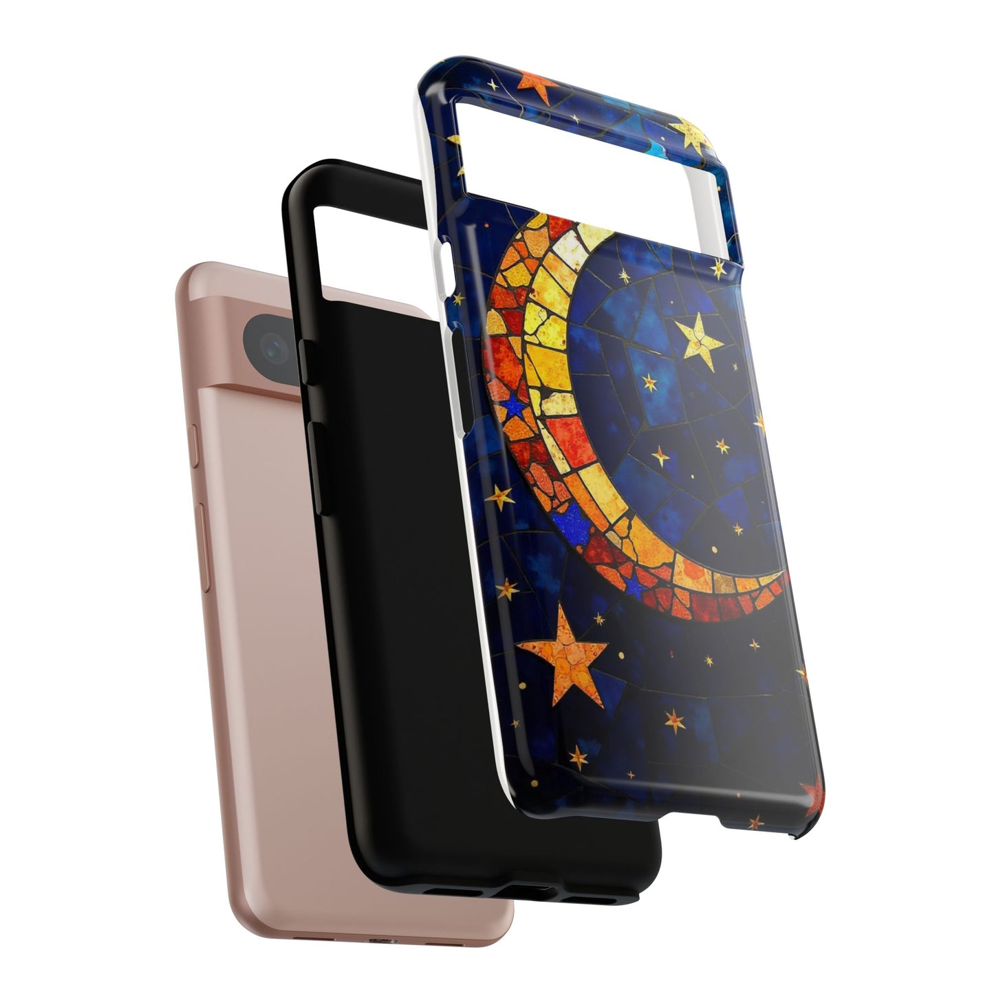 Celestial Crescent: Vibrant Moon and Stars Phone Case