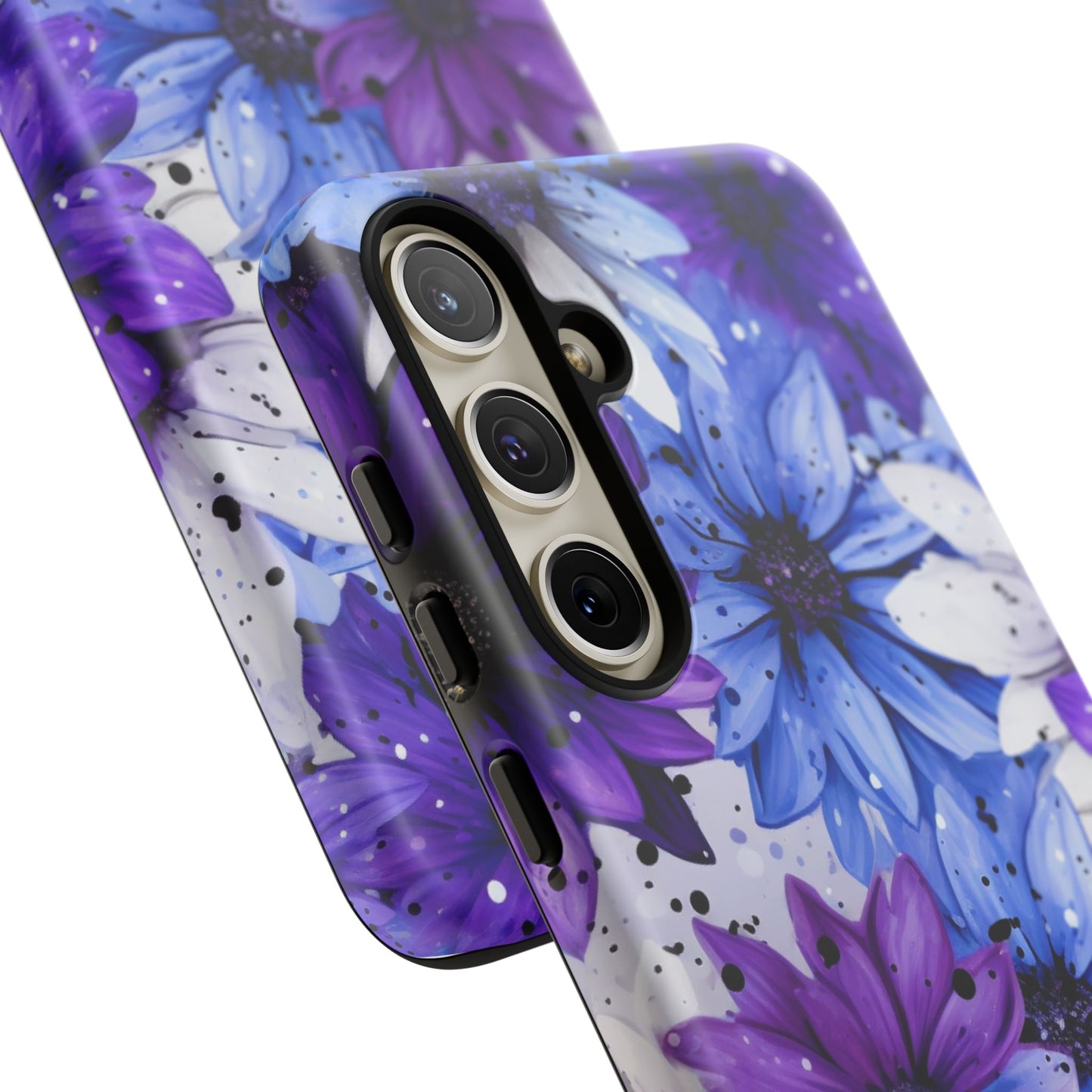 Blue & Purple Floral Splash Mobile Cover – Elegant Artistic Flowers
