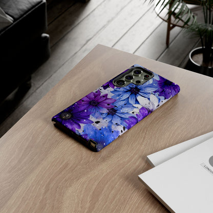 Blue & Purple Floral Splash Mobile Cover – Elegant Artistic Flowers