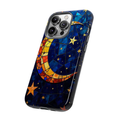 Celestial Crescent: Vibrant Moon and Stars Phone Case