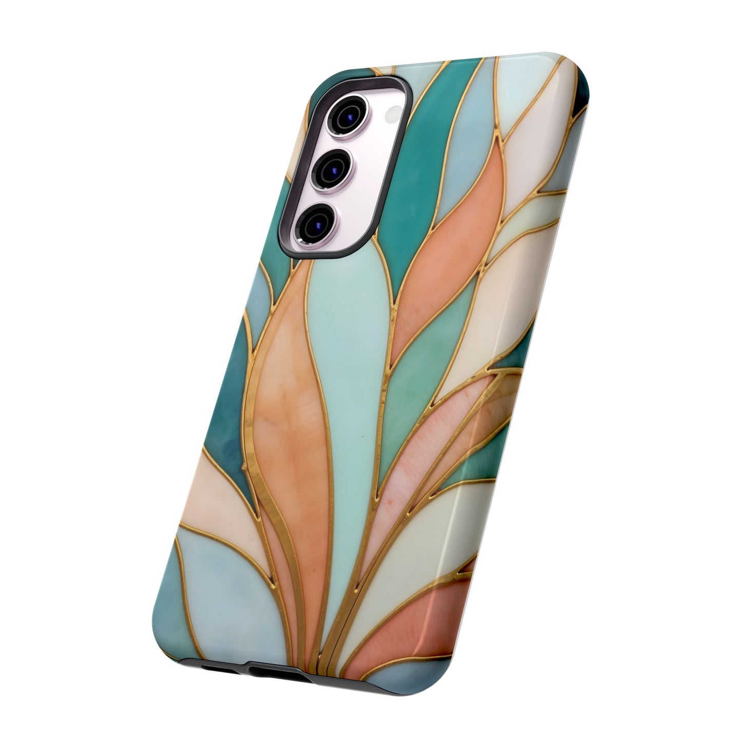 Geometric Leaves: Teal, Peach, and Gold Harmony