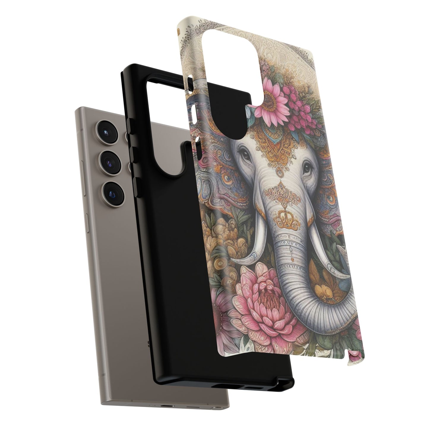 Elegant Floral Elephant Mobile Cover – Royal Mandala Art
