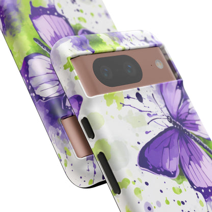 Vibrant Purple Butterfly Splash Mobile Cover – Artistic Green & Violet Aesthetic