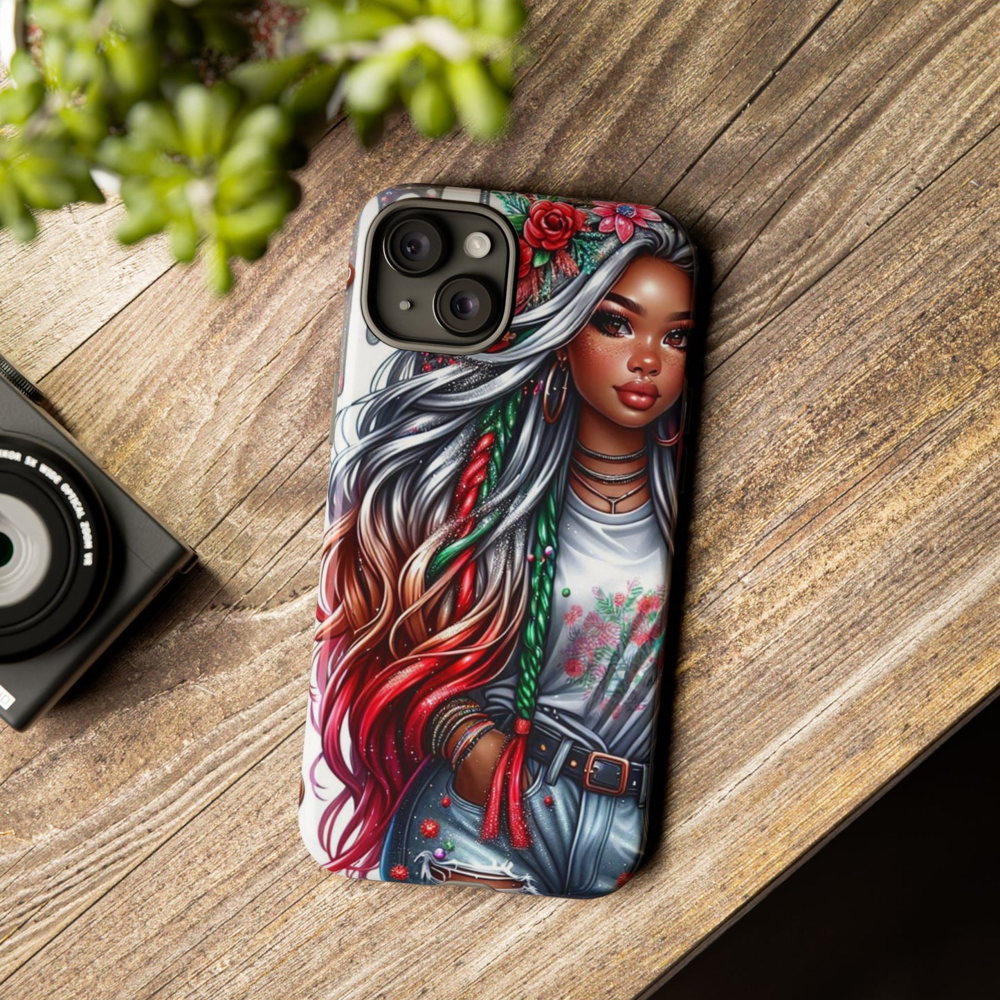 Festive Boho Queen – Holiday Glow & Candy Cane Braids Mobile Cover