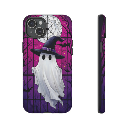 Stylized Halloween Illustration of a Ghost in Stained Glass  phone case design.