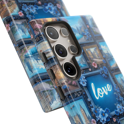 Blue Floral Love Frame Phone Case
