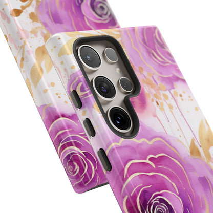Elegant Purple-Gold Watercolor Rose Mobile Case