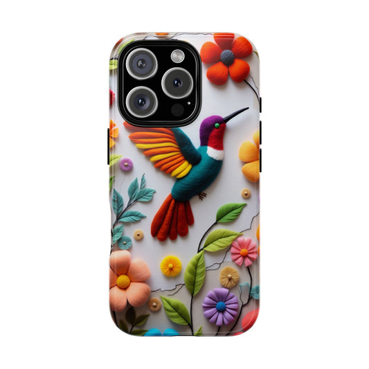Embroidered Hummingbird with Floral Design | Nature's Elegant Stitch | iPhone 16 Pro