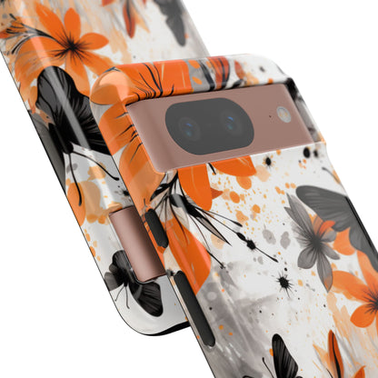 Bold Butterfly & Floral Splash Mobile Cover – Black & Orange Aesthetic