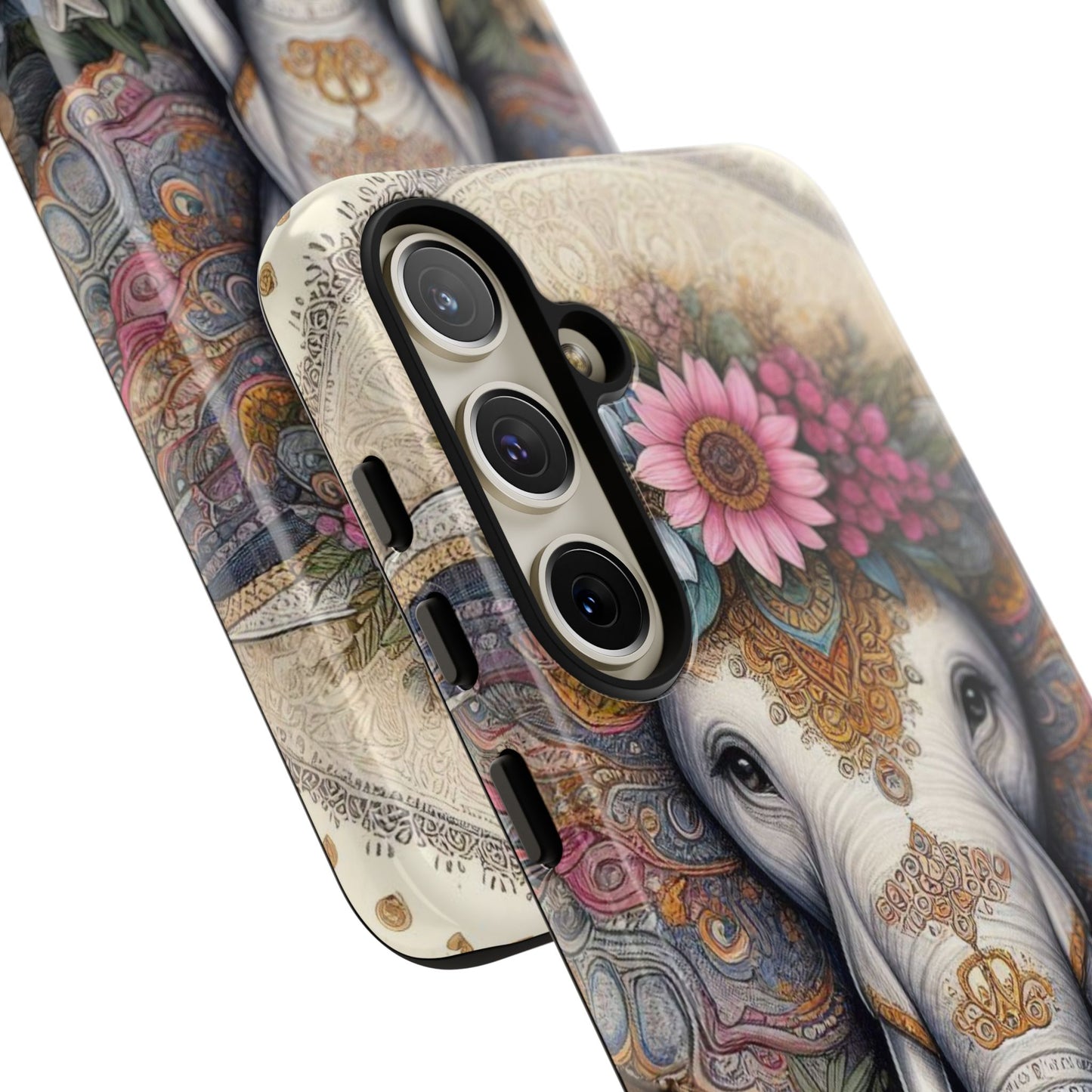 Elegant Floral Elephant Mobile Cover – Royal Mandala Art