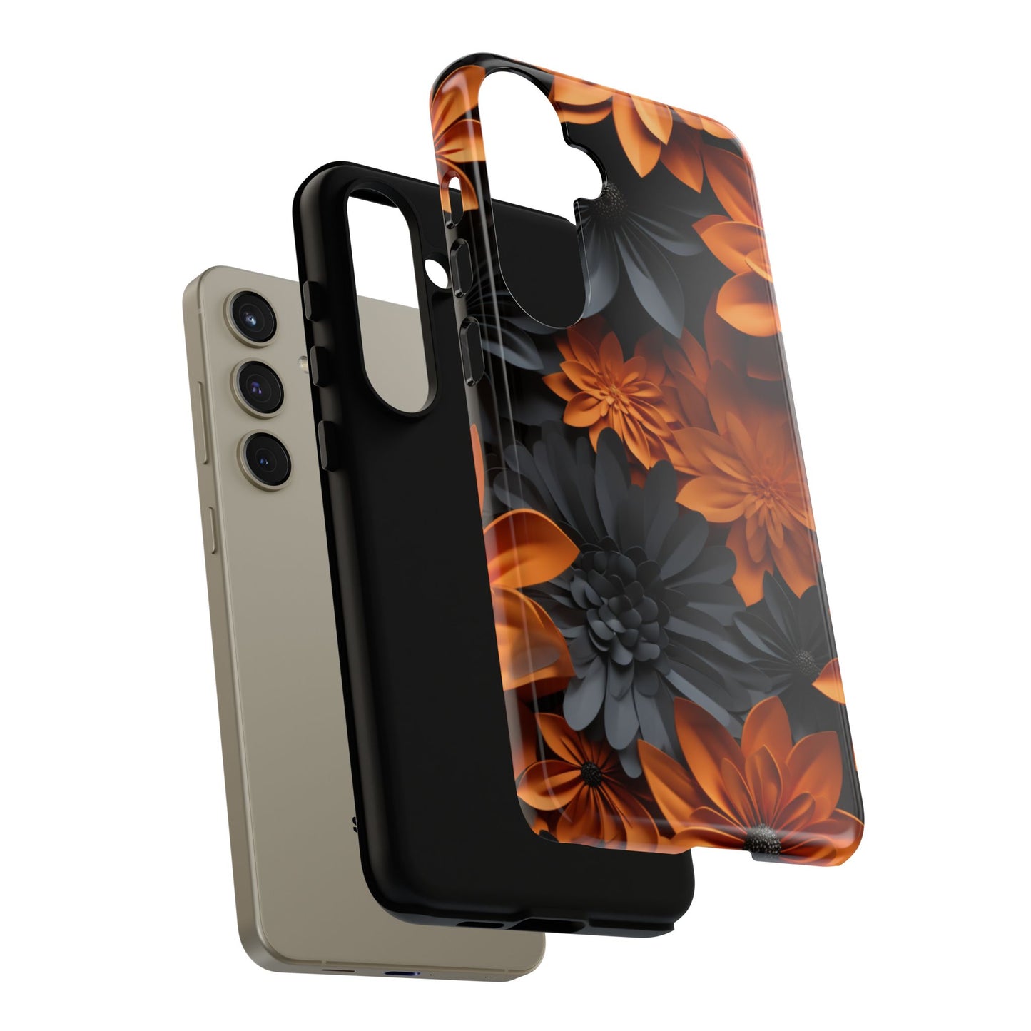Orange & Black 3D Floral Mobile Case