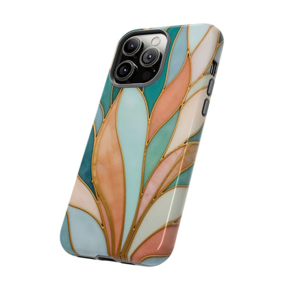 Geometric Leaves: Teal, Peach, and Gold Harmony