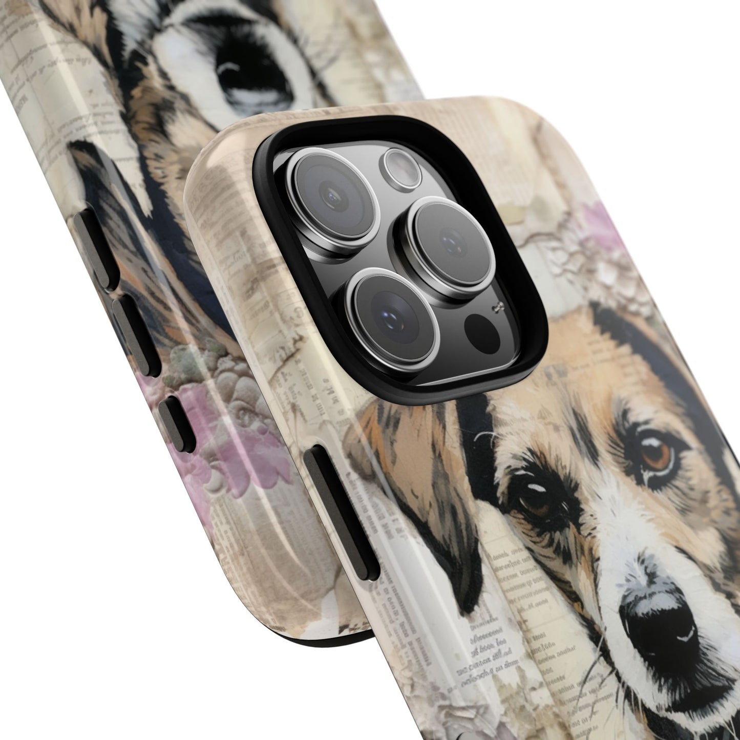 Vintage Collage Dog Portrait Mobile Cover – Artistic Mixed Media Design