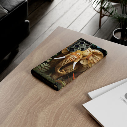 Golden Jungle Elephant Mobile Cover – Intricate Paper Art Design