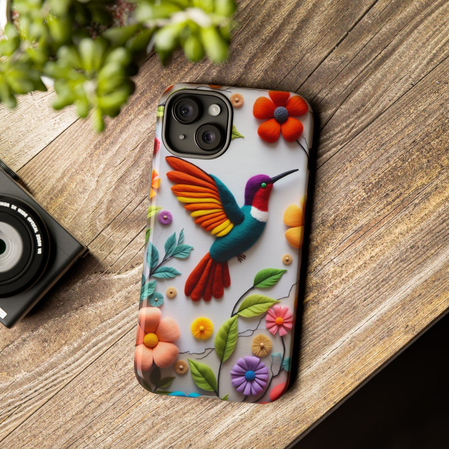 Embroidered Hummingbird with Floral Design | Nature's Elegant Stitch | iPhone 16 Pro